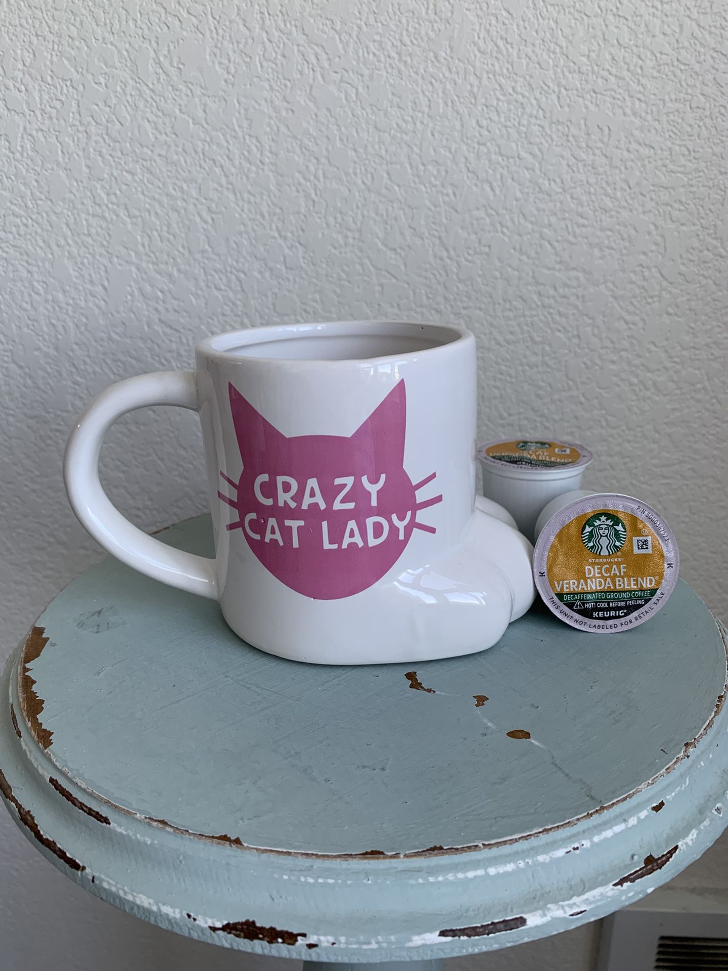 BIGMOUTH Mug Ceramic - Crazy Cat Lady - Paw Base White & Pastel Pink Graphic GUC