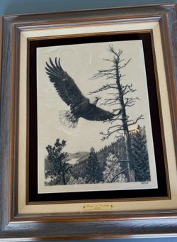 Framed Marbled Etched Reproduction of P. B. Wolfe Drawing