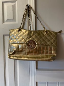 Gold Quilted Tote Bag with Chain Straps