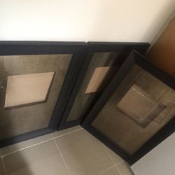 SET OF 3 BLACK SILK WOODEN PICTURE FRAMES WITH GLASS WINDOW 42” X 28”