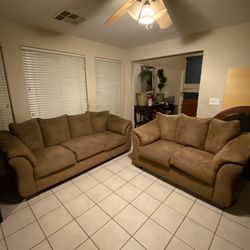 Light Brown Suede Sofa & Loveseat