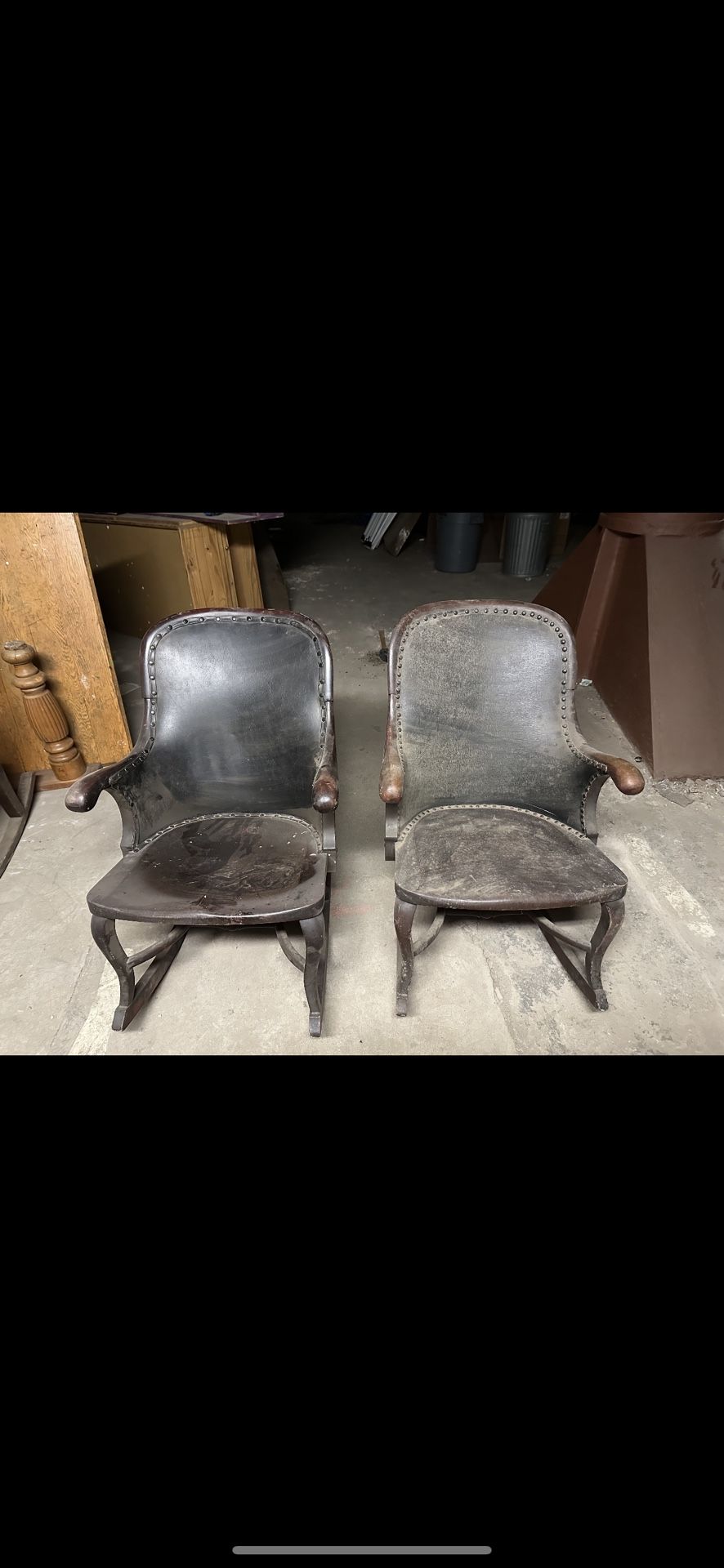 Pair of Early-Mid 20th Century Leather Upholstered Rocking Chairs