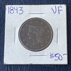 1843 1c Braided Hair Large Cent