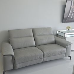 real leather dual reclining sofa