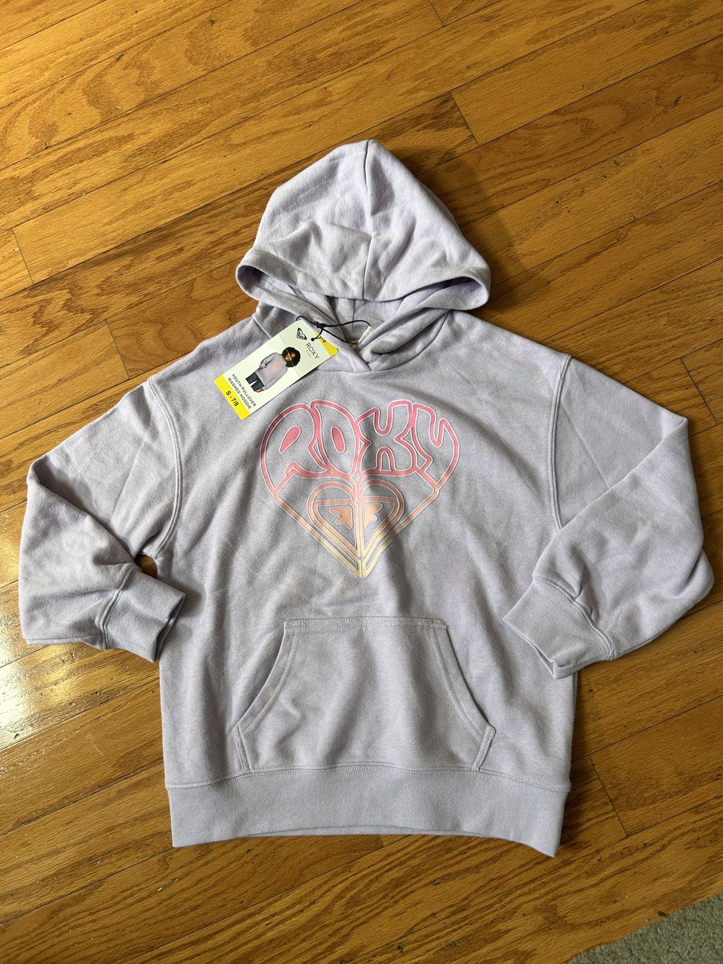 NWT Roxy girls Lavender Hoodie with Heart Design Size S 7/8