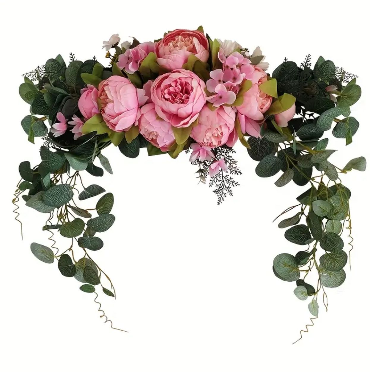 White or Pink peony & Eucalyptus Garland, Faux / Artificial Flower Arrangement, for Wedding, Special Occasion, Baby Shower, 15 Años, Birthday
