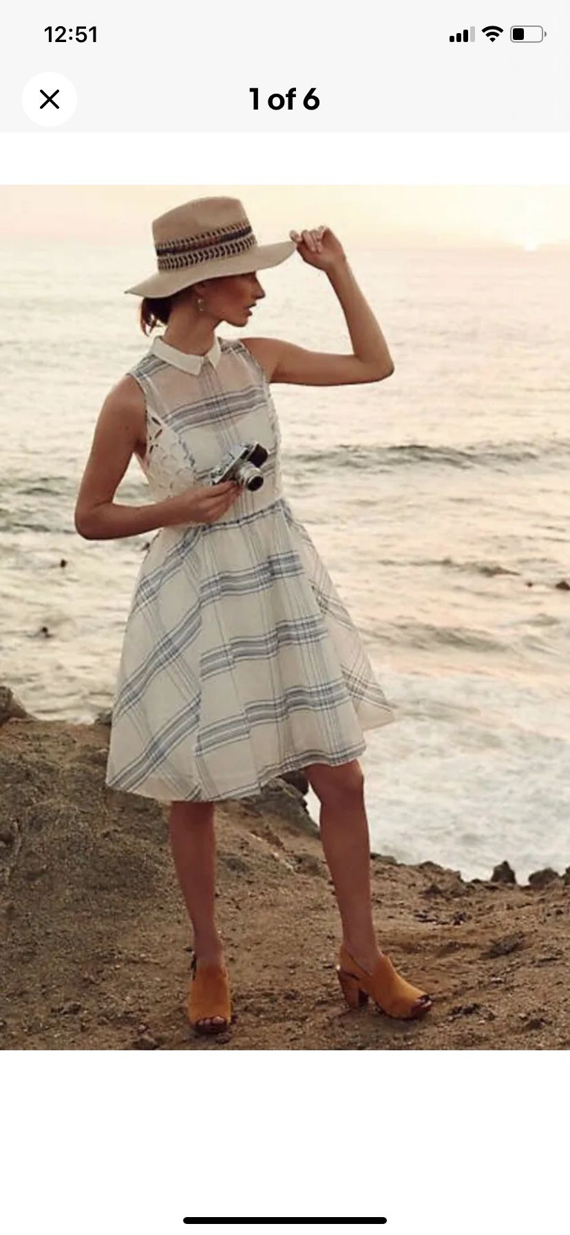 Anthropologie Seapane Blue Plaid Dress Moulinette Soeurs
