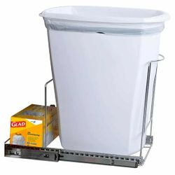 New Pull-Out Trash Can for Cabinet - 12 Gal / 48 qt – Heavy-Duty Chrome, Smooth Slide with Trash Bag Storage – Fits 13" Cabinet Opening (Bin Not Inclu