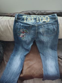 Ed Hardy Women's Denim Jeans Size 12. With Glitter And Logo 