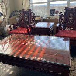 Asian Rosewood Mother Of Pearl Inlay Chair Set