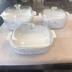 Vintage Pyrex  Cookware Shadow  iris Set (3) 