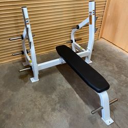 Hoist Commercial Olympic Weight Bench W/ New Pads & 10 Weight Horns- Gym Equipment
