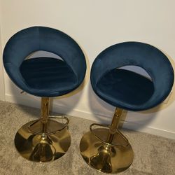 Blue & Gold Velvet Bar Stools