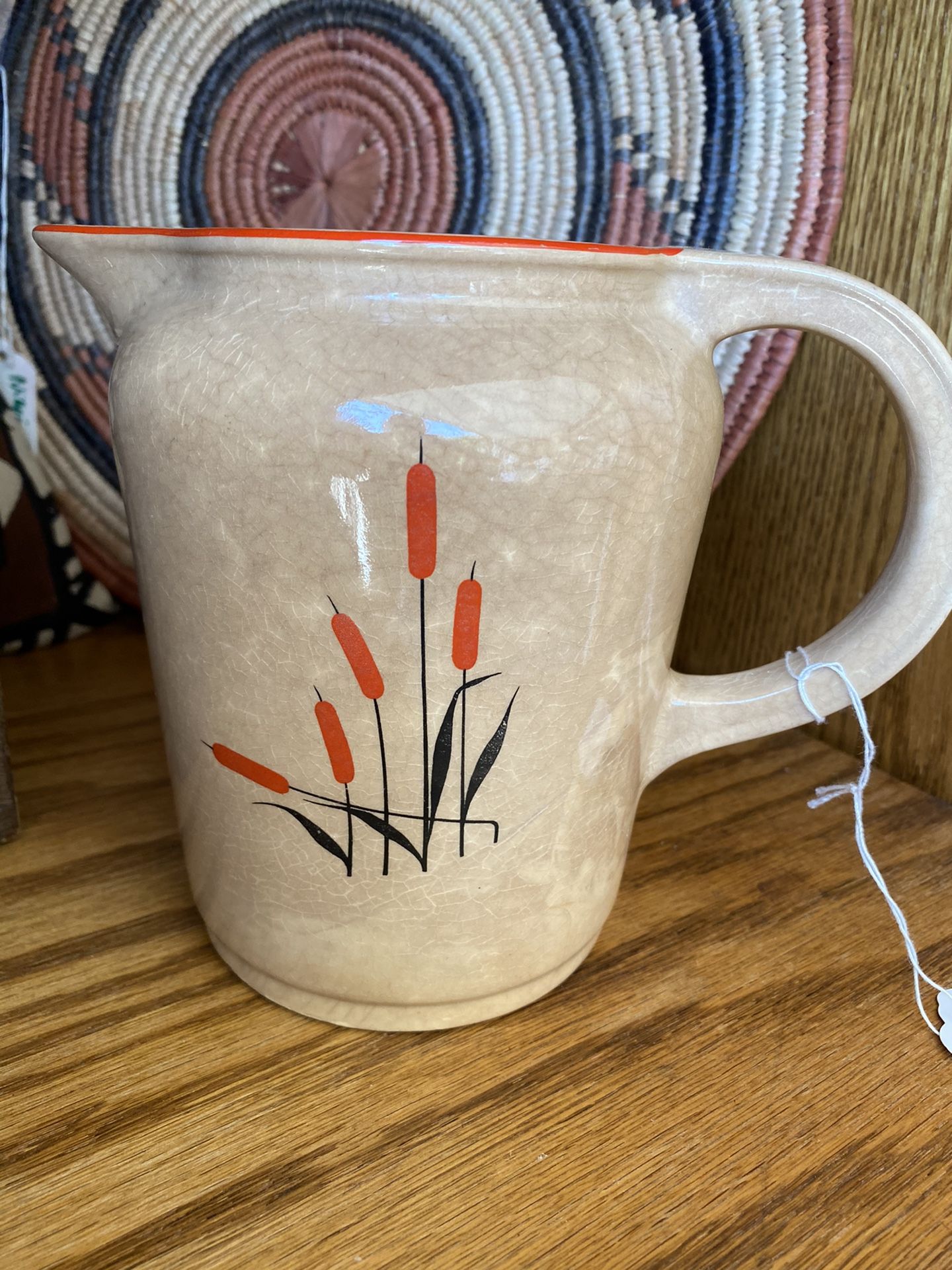 Vintage Universal Cambridge pottery wheat cattail design pitcher