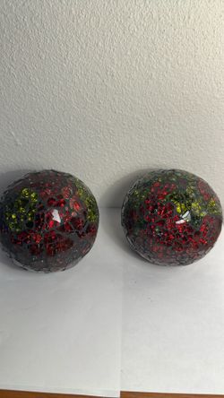 Crackle Glass Mosaic Spheres ( 2 ) green , red & black