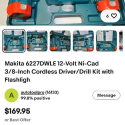 Makita 6227DWLE 12-Volt Ni-Cad 3/8-Inch Cordless Driver/Drill Kit with Flashligh