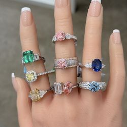 14KT Colored Lab Diamond Engagement Rings IGI Certified 