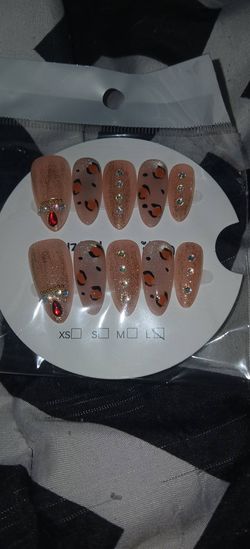 Press-On Nails Leopard Print Rhinestone Set Size L
