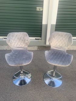 Set of 2 Gray Velvet Adjustable Bar Stools