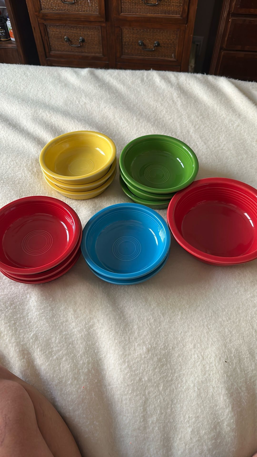 Fiesta Ware 11 Cereal/Salad Bowls & 1 Red Serving Bowl