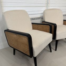 Upholstered Cane Arm Chair