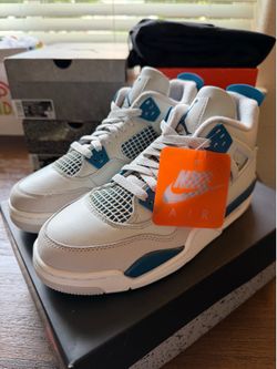 Size 6.5y Brand New Jordan Retro 4 Military Blue w/ Original Box