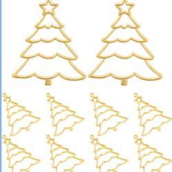 New 10 piece Gold Tone Metal Christmas Tree Charms / Pendants