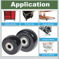 4Pcs 3 Inch Push Cart Wheels PU Caster Wheel Transport Rolling Wheels, Cargo Elevator Front Wheels,