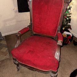Vintage Throne Chair Detailed Woodwork 