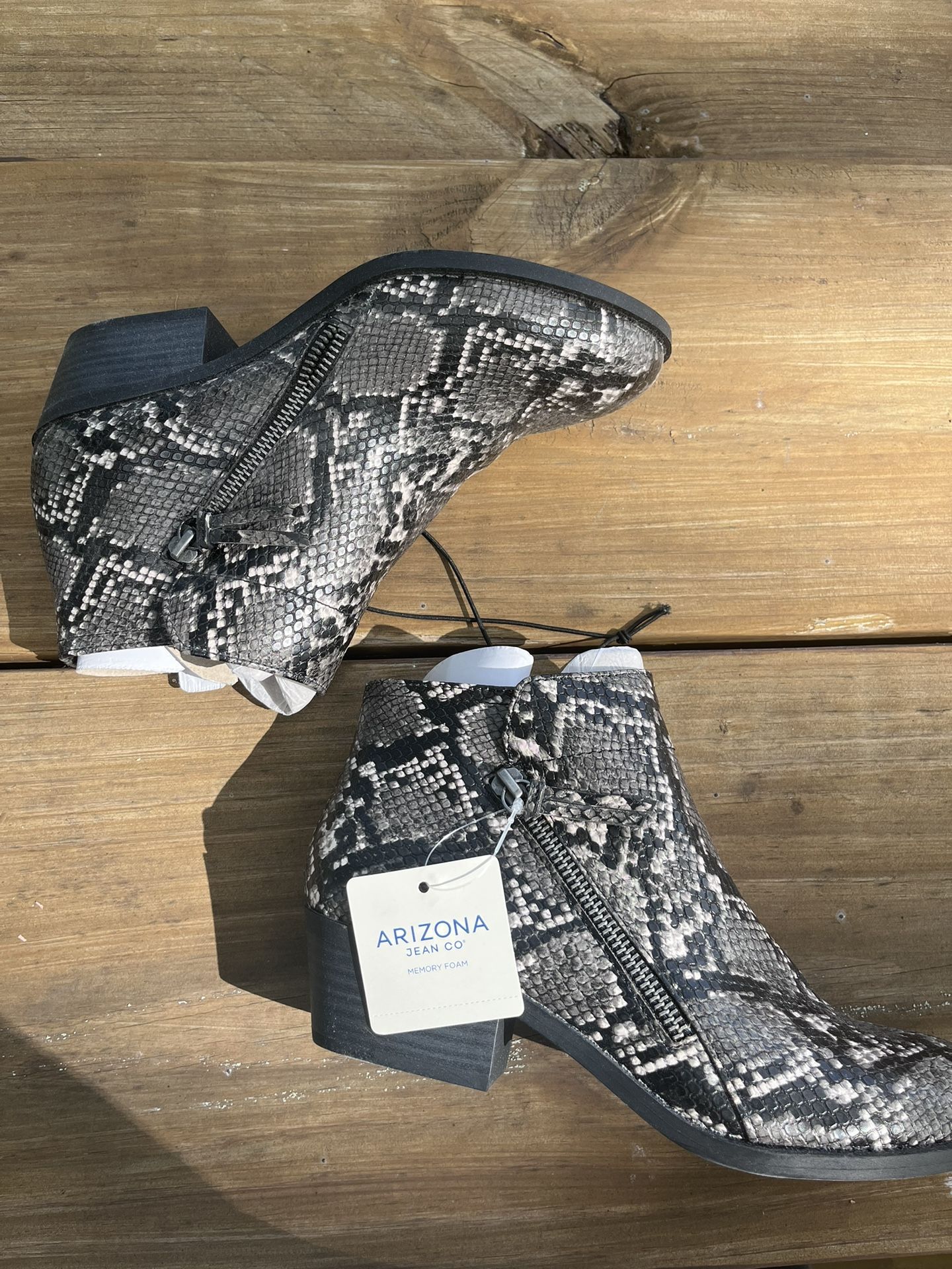 Grey and black snake print ankle boots