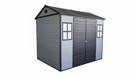 Upgraded 8x6ft Outdoor Resin Garden Shed with Floor and 2 Windows, Plastic Patio Outdoor Storage Shed with Lockable Door for Garden Tools, Bicycles, T