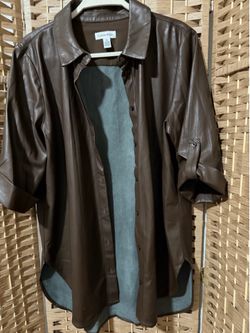 Calvin Klein Brown Faux Leather Shirt & Pants Set Women’s Size L/10