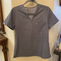FIGS Women Gray V-Neck Technical Collection Scrub Top Size Small