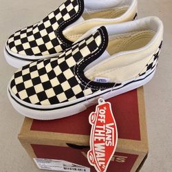Size 7 Kids/ Toddler Vans Slip On Off White Checkered