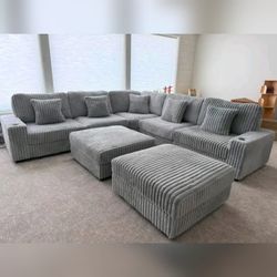 Mink Gray jumbo corduroy super comfortable modular design oversized sofa set - 7 pc
