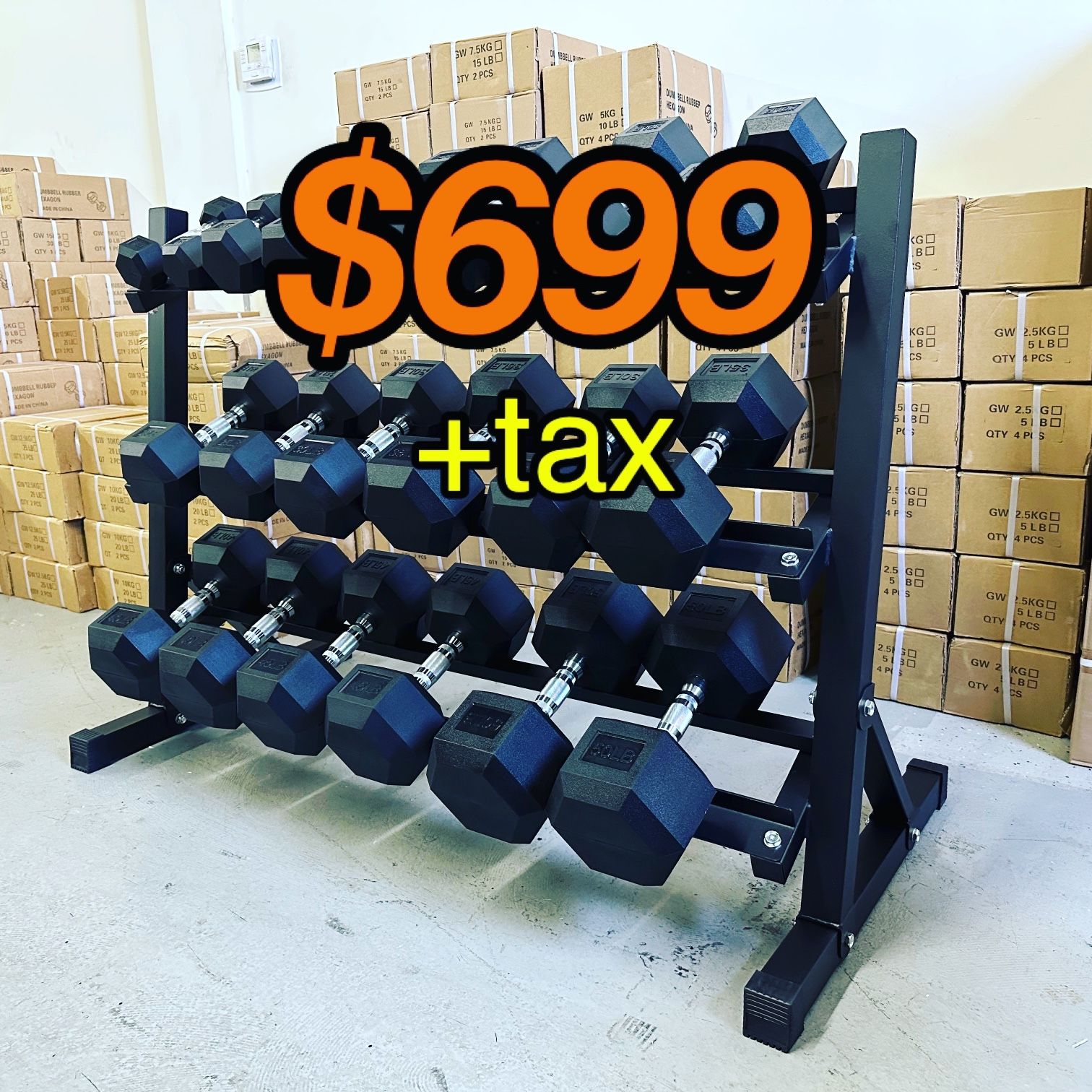 Dumbbell Set 5lb - 50lb With Heavy Duty 3 Tier Rack Brand New🏋🏽‍♂️  In The Box📦  