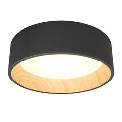 Alton 13 in. 1-Light Black & Wood Integrated Selectable LED Modern Flush Mount Ceiling Light for Kitchen and Hallway

