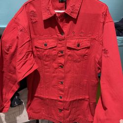 DISTRESSED DENIM JACKET SIZE MEDIUM 