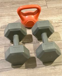 Pair of 10-Pound Dumbells + 5-Pound Kettlebell