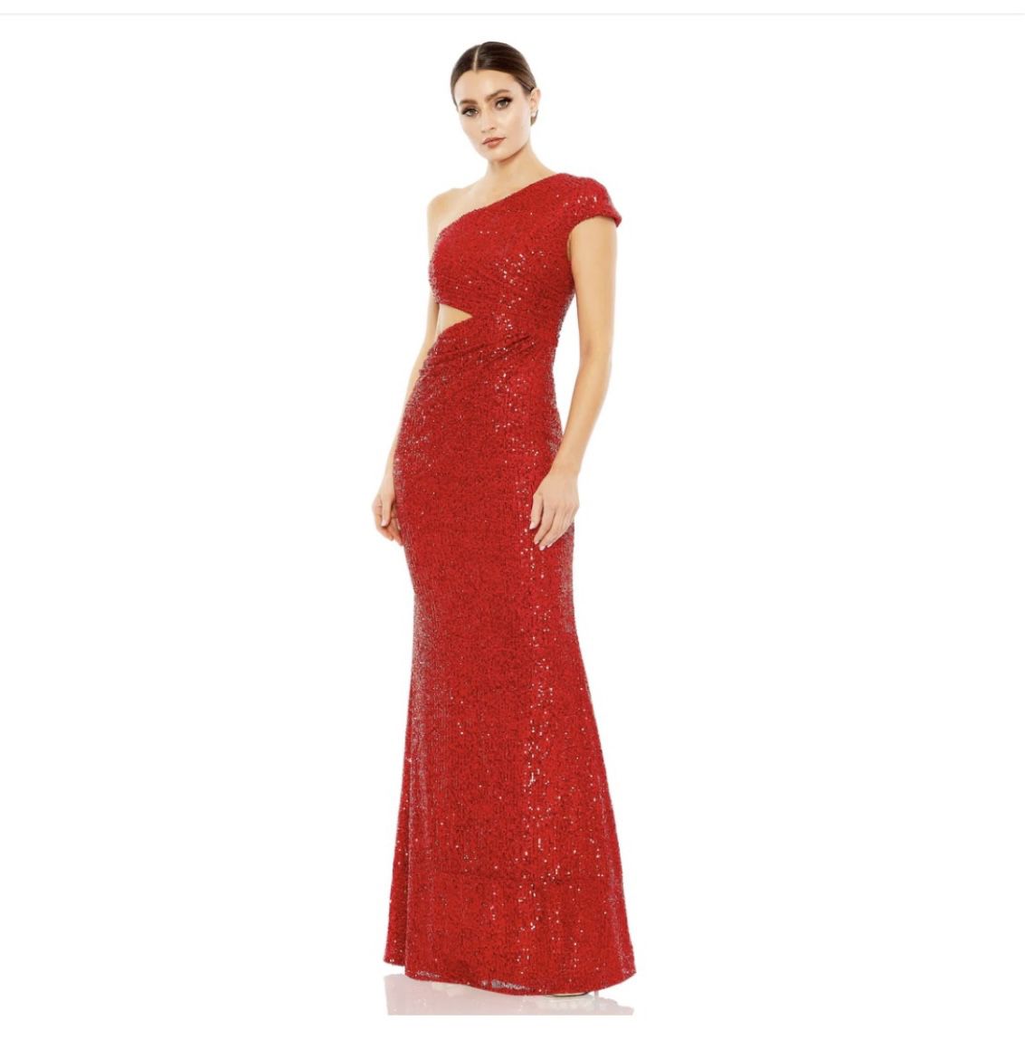 Mac Duggal Red Sequined Cap sleeve Gown