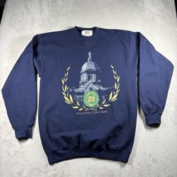 Vintage Notre Dame Sweatshirt Men’s L Blue Fighting Irish Crewneck Made USA#2285