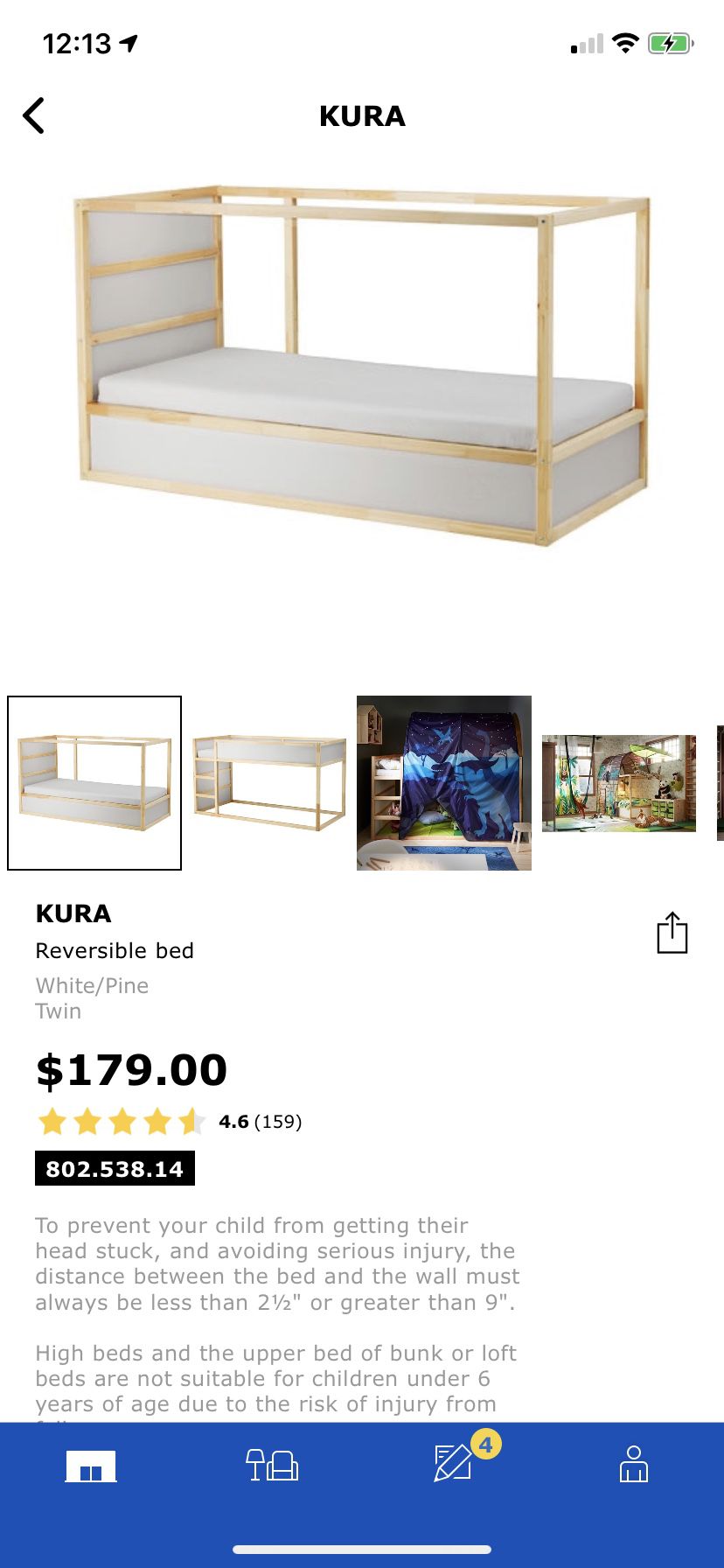 IKEA Kura reversible loft bed with canopy
