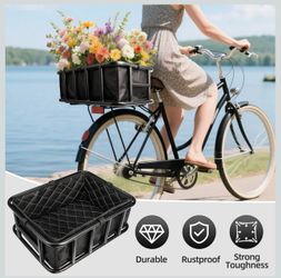 Bike Basket Rear, Bicycle Basket with Liner Bag, Waterproof Cover & Cargo Net, Heavy Duty Large Basket Bikes and E-Bike 13”x17”