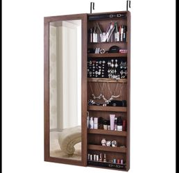 Behind The Door Jewelry Cabinet | Wooden Traditional Bedroom Storage with Hooks Brown, Door Mount, Unfinished, Jewelry Armoires