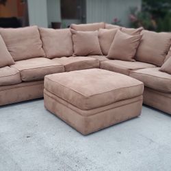 Beige L Shaped Sectional Couch With Ottoman “WE DELIVER”