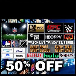 Streaming TV Service 50,000+ Channels which include PPV, UFC, All Sports, Live TV, Movies & Much More