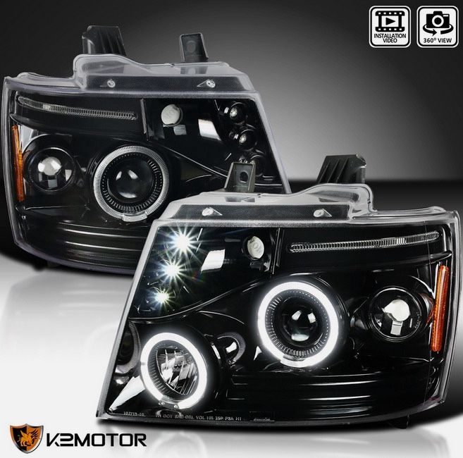 Jet Black Fits 2007-2014 Tahoe Avalanche Suburban LED Halo Projector Headlights
