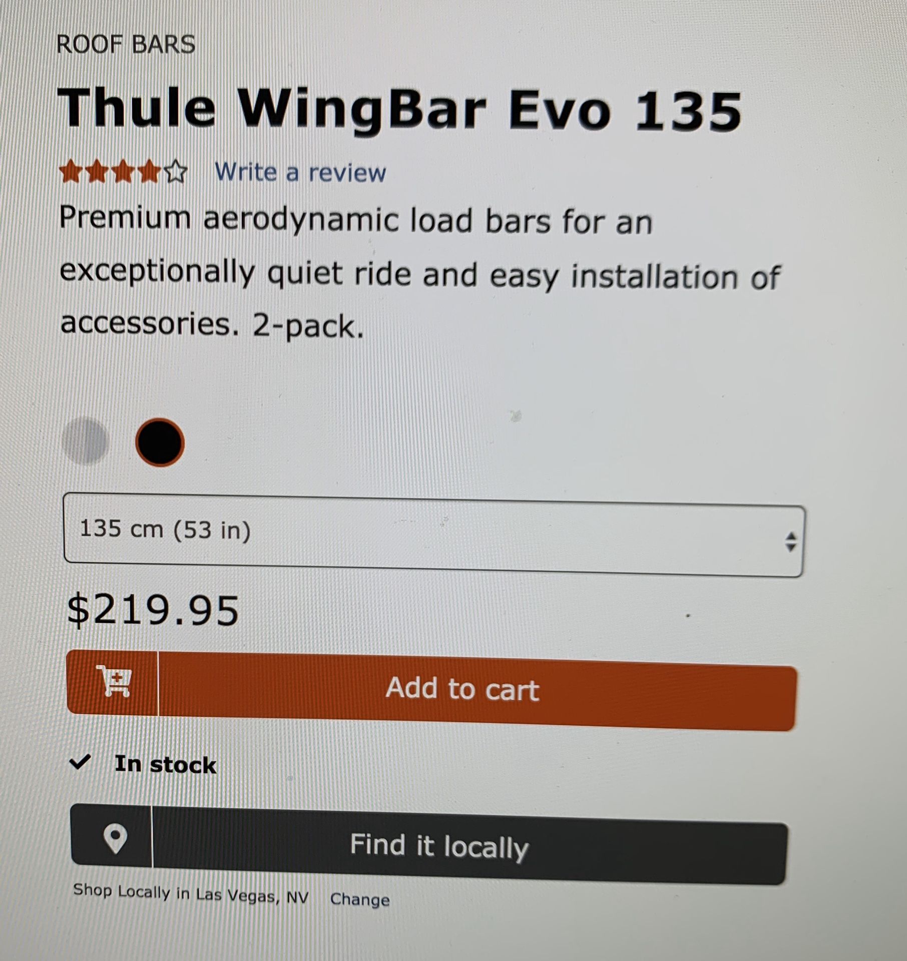 Thule Wingbar Evo 135 53 in 2 Pack BLACK Roof Rack Bars for