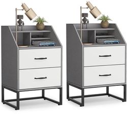 New Modern Nightstands Drawers and Top Organizer, set of 2
