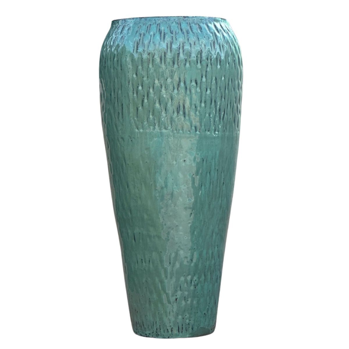 27" Tall Blue Green Glazed Clay Pot, Handmade Vietnamese Pottery, Indoor / Outdoor